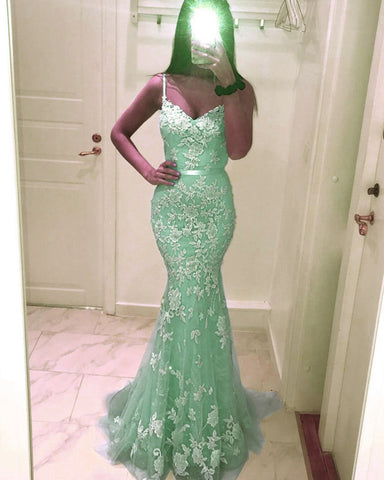 mint green mermaid prom dress