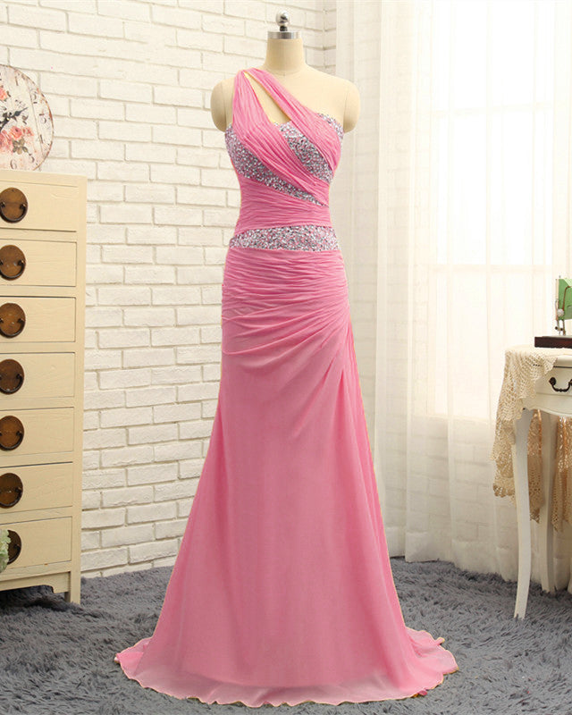 pink one shoulder gown