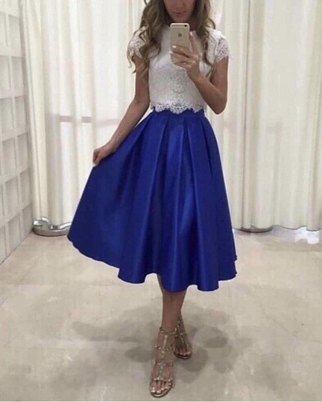 royal blue and white formal dress