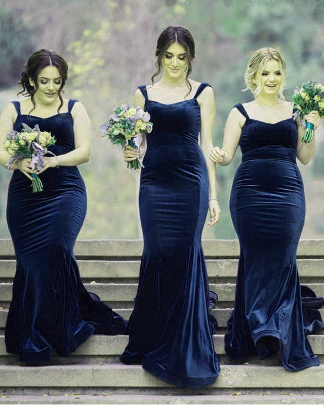 navy blue velvet bridesmaid dress