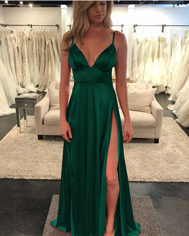 long satin green dress