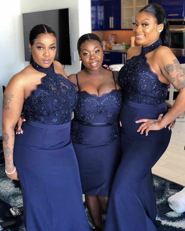 navy satin bridesmaid dresses