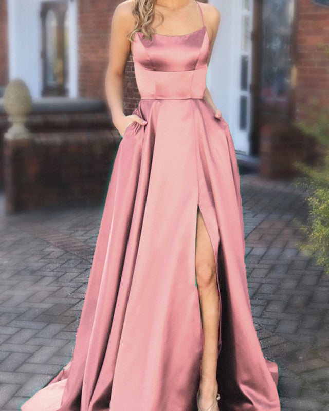 pink satin bridesmaid dress