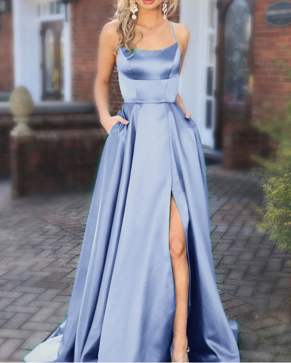 light blue satin dress
