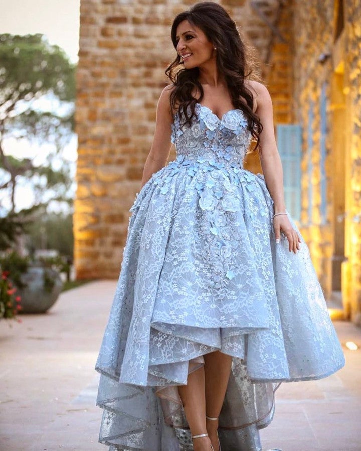 Amazing Gray Lace Sweetheart Lace Prom Dresses Front Short Long Back ...