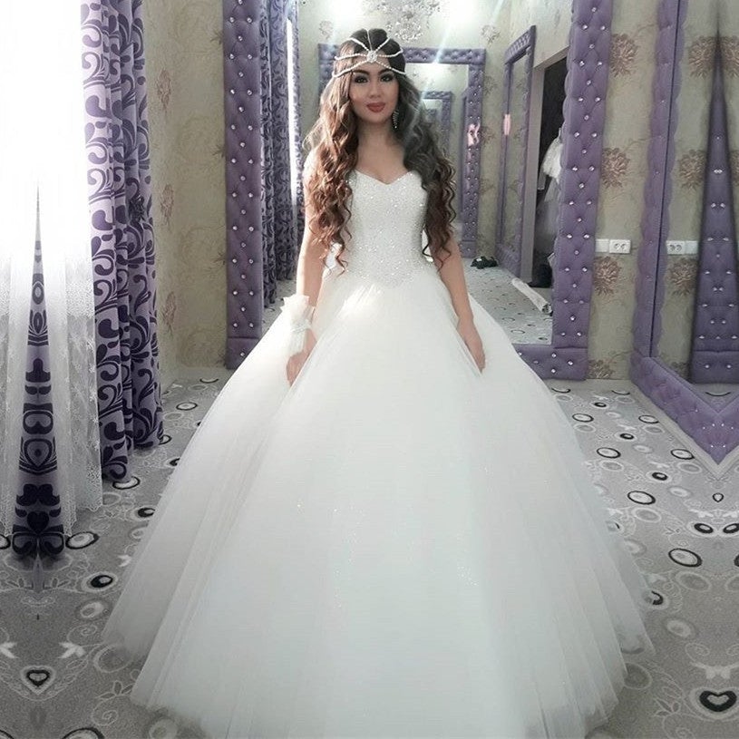 Bling Bling Sequins Beading Organza Ball Gowns Wedding Dresses-alinanova