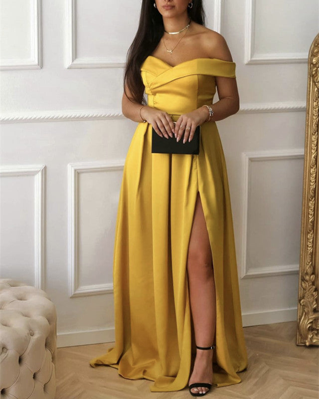 yellow satin bridesmaid dresses