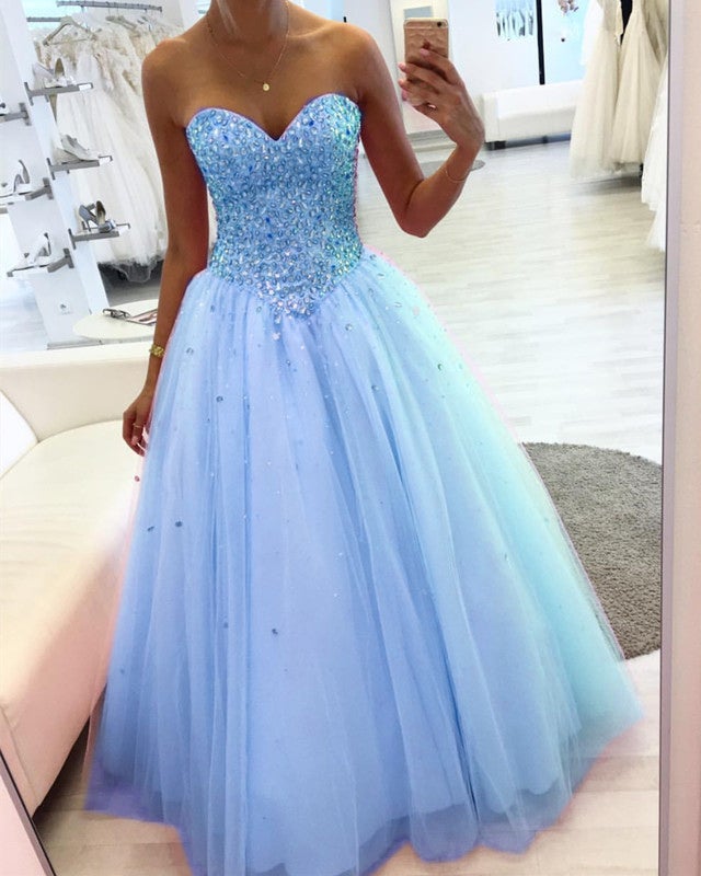 Crystal Beaded Quinceanera Dresses Sweetheart Tulle Ball Gown – alinanova