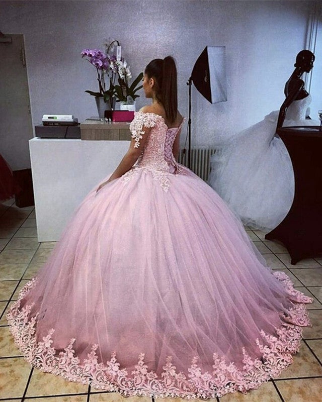 Tulle Quinceanera Dresses Lace Off Shoulder Ball Gown – alinanova