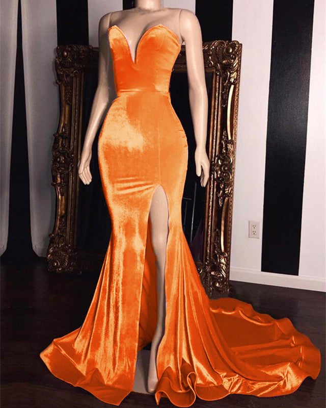 orange velvet dress