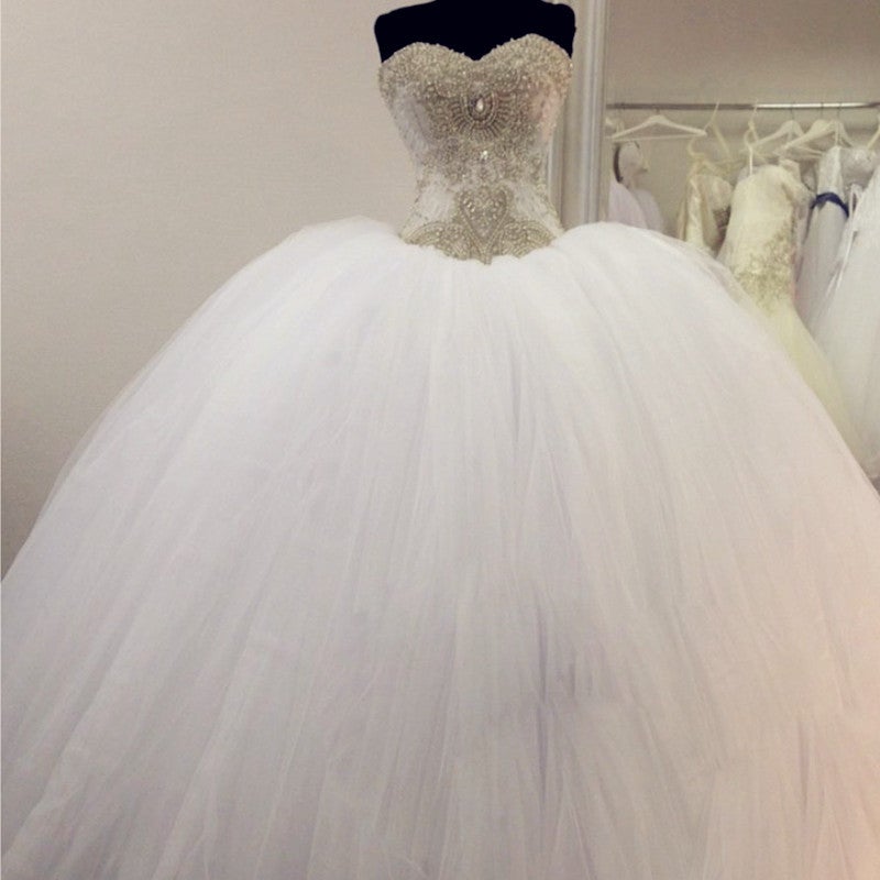 Gorgeous Pearl And Crystal Beaded Organza Ball Gowns Wedding Dresses ...