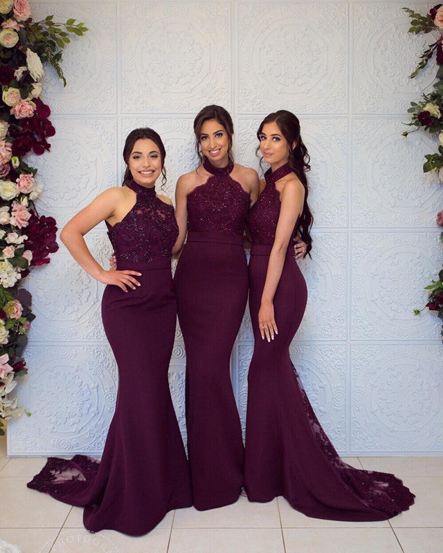 lace halter bridesmaid dresses