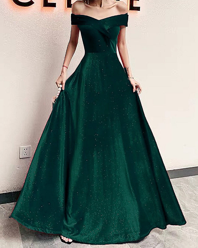 green velvet off shoulder dress