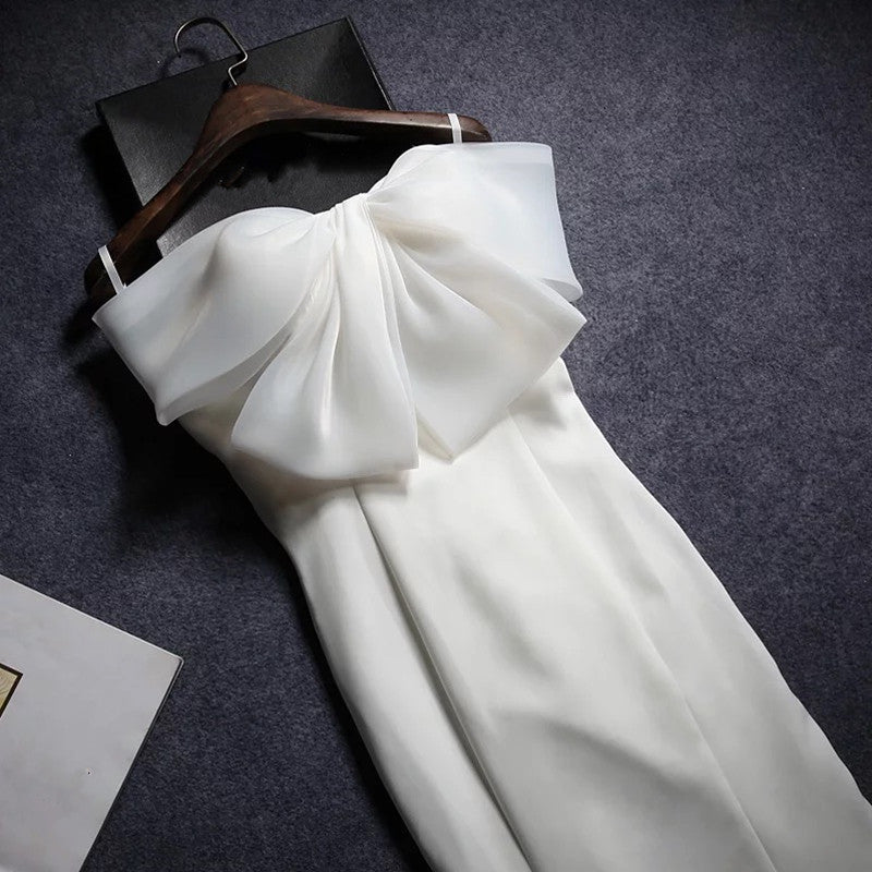 Simple White Chiffon Mermaid Wedding Dresses 2018 With Bow – alinanova
