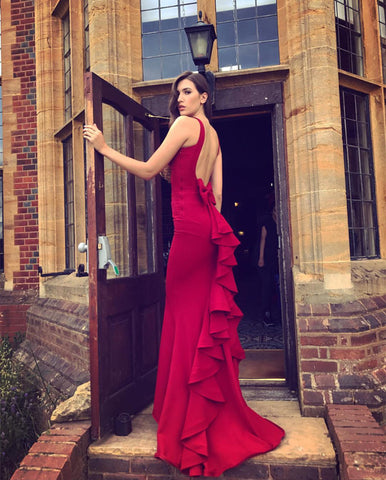 Halter Satin Bow Back Mermaid Prom Dresses 2018 Formal Evening Gowns ...