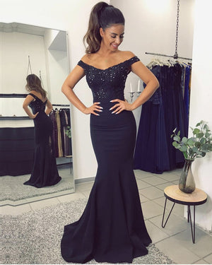Sexy Off The Shoulder Long Satin Ball Gowns Prom Dresses 2018 – alinanova