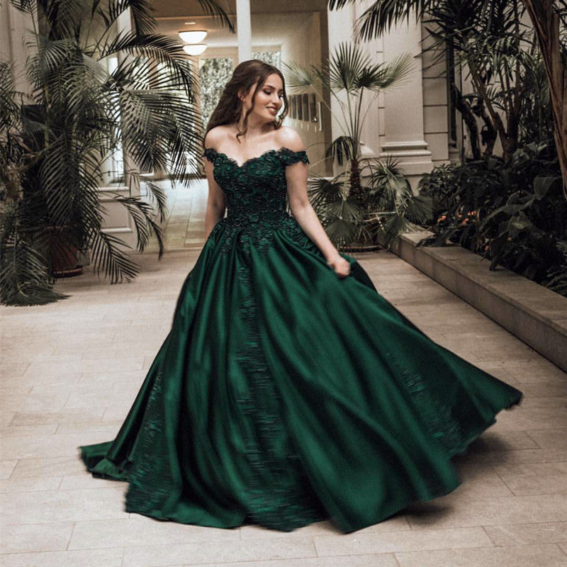 emerald color prom dress