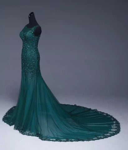 Emerald Green Evening Dresses Mermaid Lace Appliques Prom Gowns 2018 ...