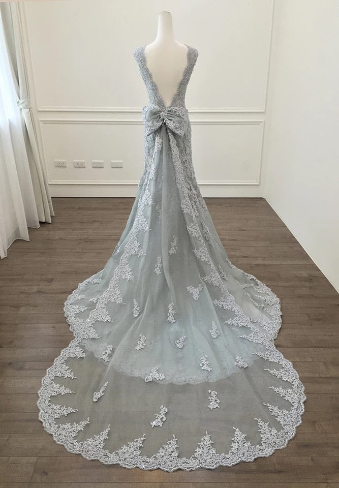 silver lace gown