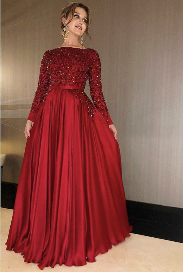 full length long sleeve evening dresses