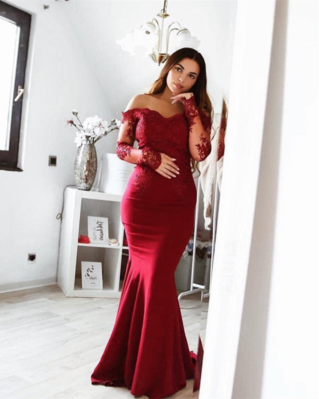 off the shoulder evening gowns with sleeves