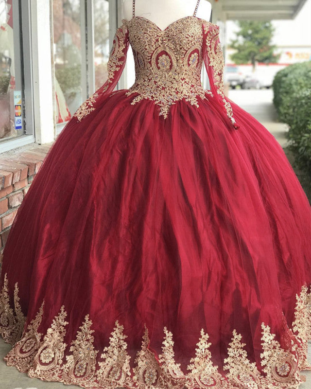 burgundy gold quinceanera dresses