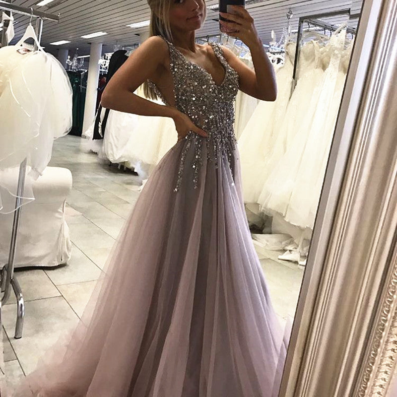 glitter tulle prom dress