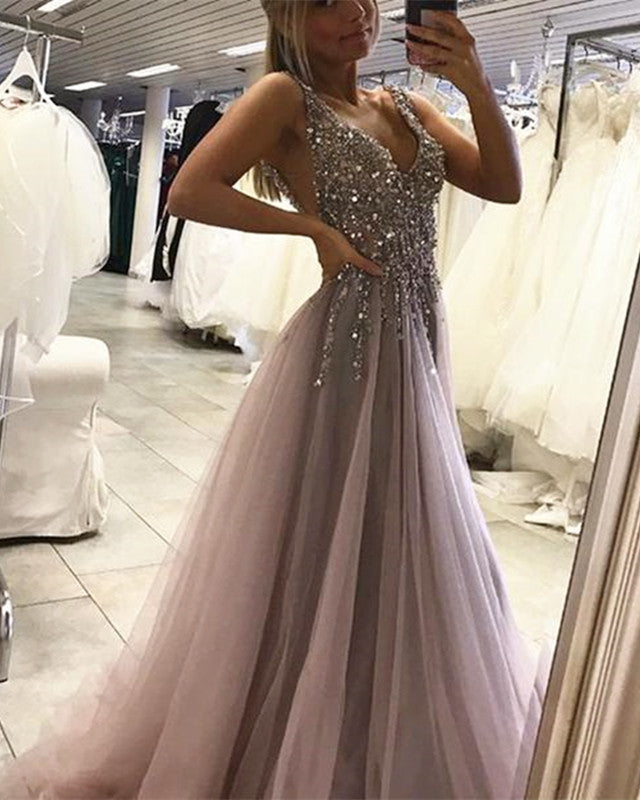 Sequins Beaded Prom Evening Dresses 