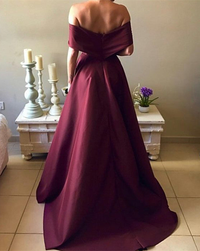 Dark Red Satin Long A-line Off Shoulder Evening Gowns 2018 Sexy Prom D ...