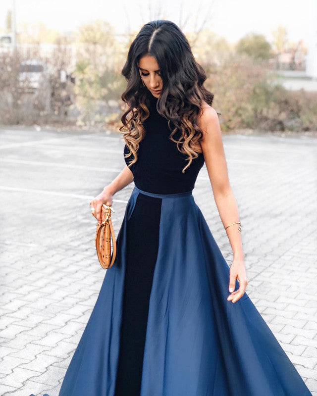 long navy blue velvet dress