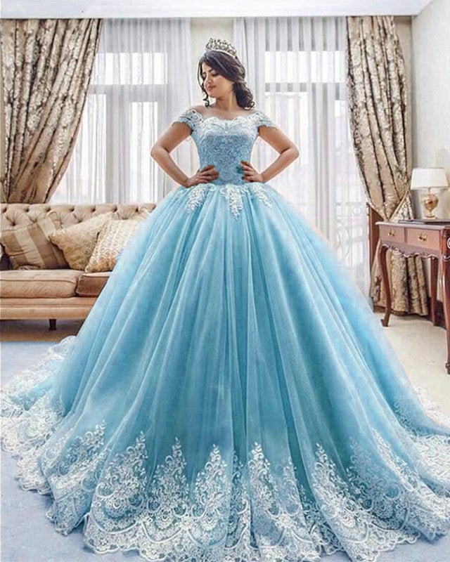 Lace Embroidery Off The Shoulder Tulle Ball Gowns Quinceanera Dresses ...
