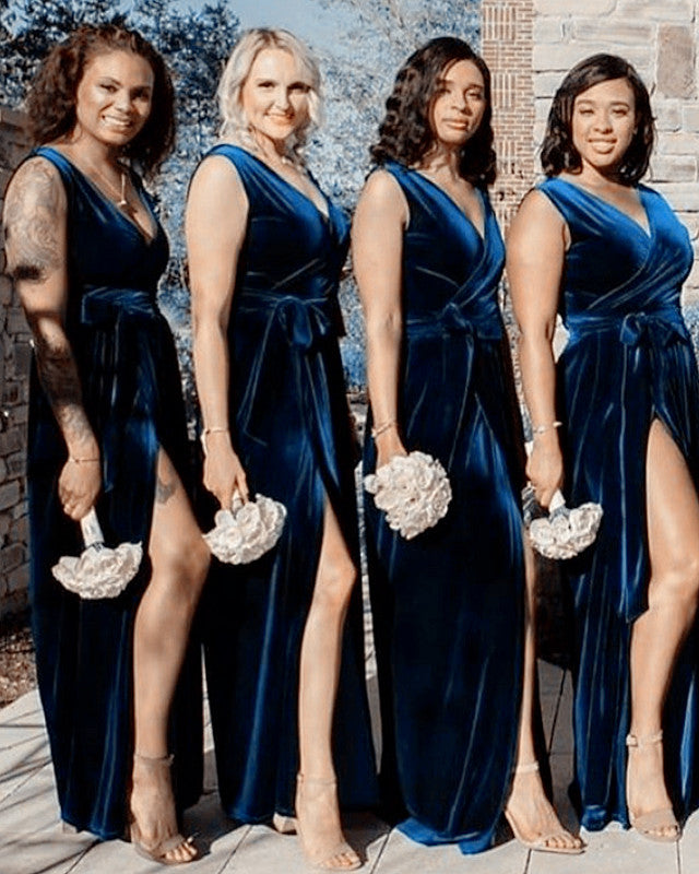 navy velvet bridesmaid dresses