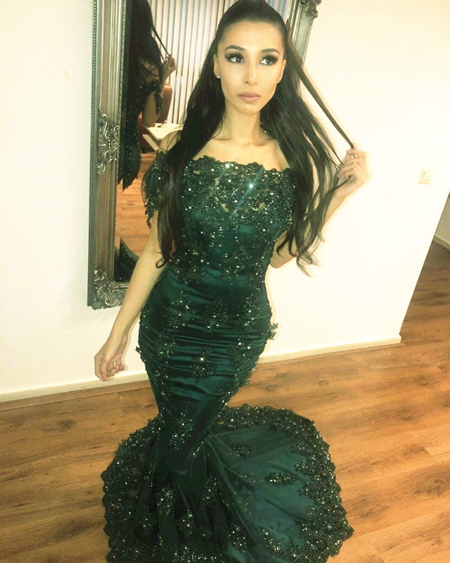 dark green mermaid prom dress