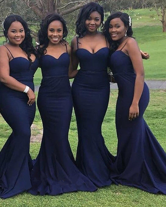 navy blue satin bridesmaid dresses