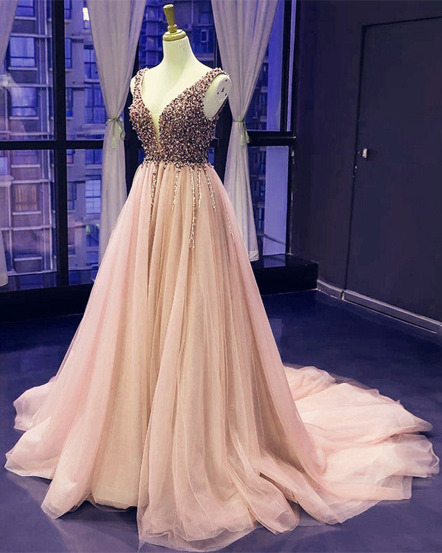 peach prom dress long