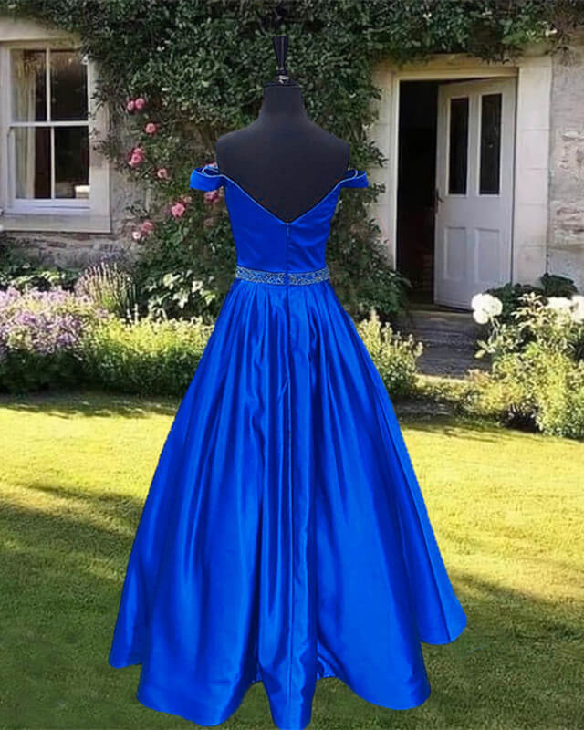 Sexy Off The Shoulder Long Satin Prom Dresses V Neck Evening Gownn Alinanova