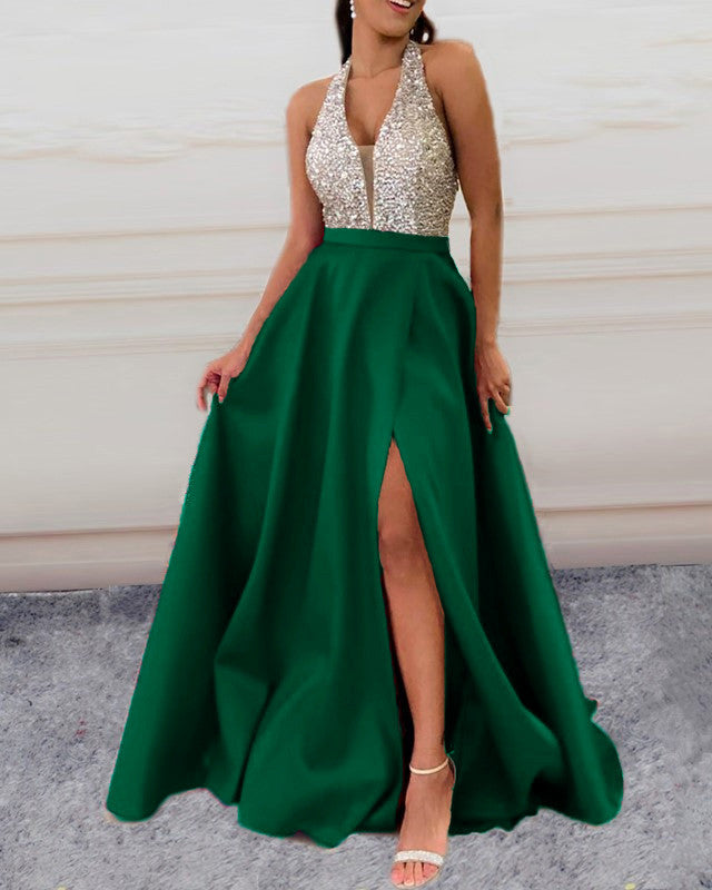 Beaded Halter Side Split Prom Dresses Long – alinanova