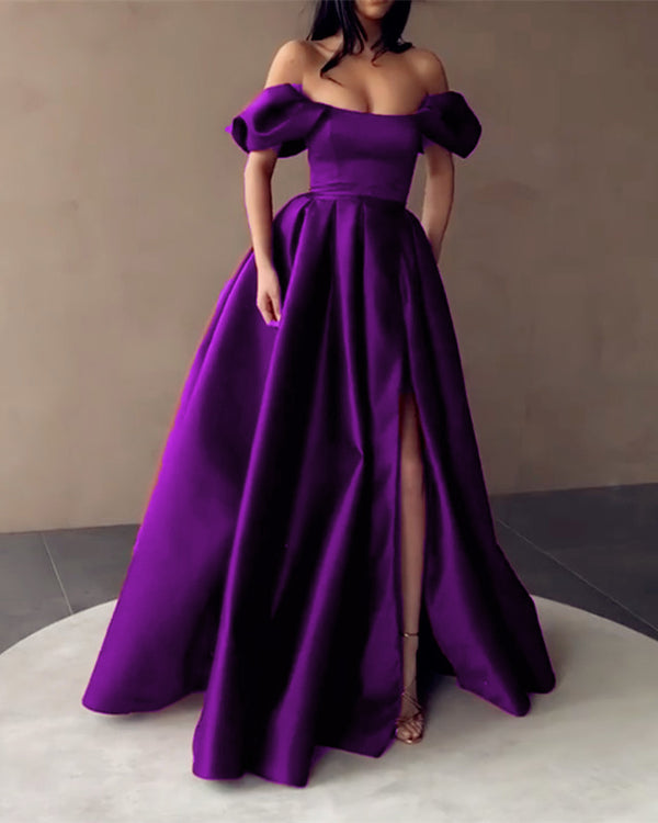 Elegant Satin Prom Evening Dresses Off The Shoulder Alinanova 6824