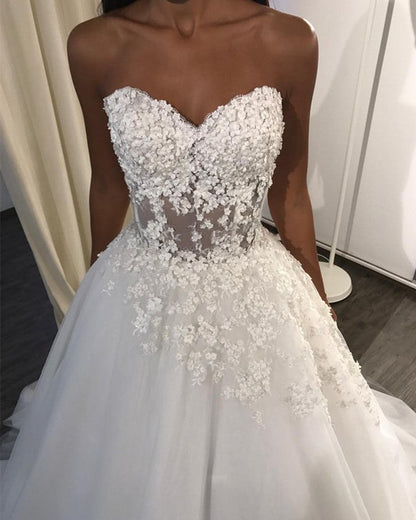 See Through Corset Wedding Dress Tulle Appliques Ball Gown For Bride ...