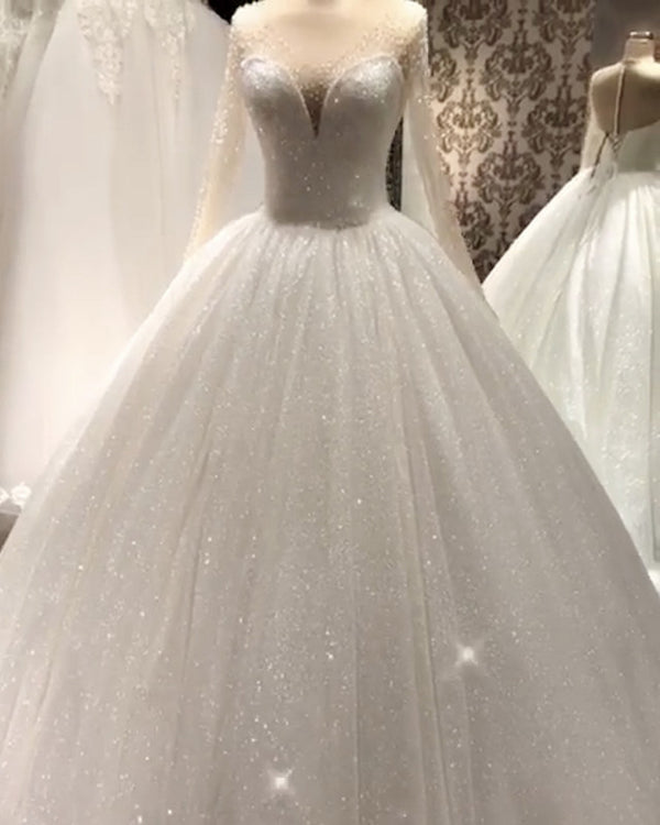Sparkle Sequins Wedding Dresses Long Sleeves Ball Gown – alinanova