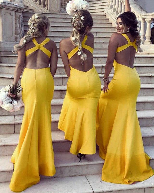 Sexy Halter Mermaid Bridesmaid Dresses Open Back Alinanova 2152