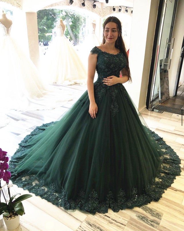 Spaghetti Straps Tulle Ball Gown Wedding Dress Lace Beaded – alinanova