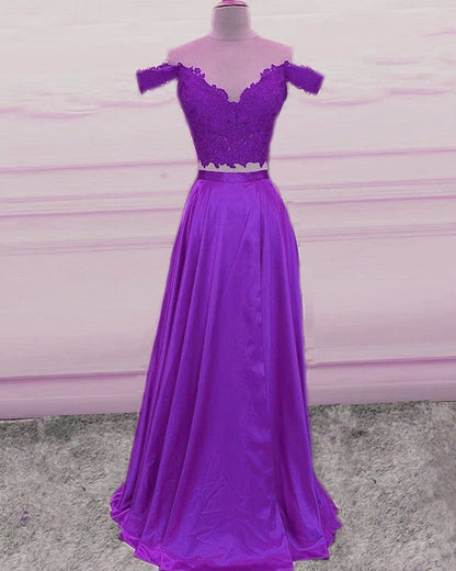 Two Piece Prom Dresses Crop Lace Top Off Shoulder – alinanova