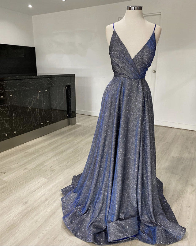Glitter Prom Dresses V Neck Split With Straps – alinanova