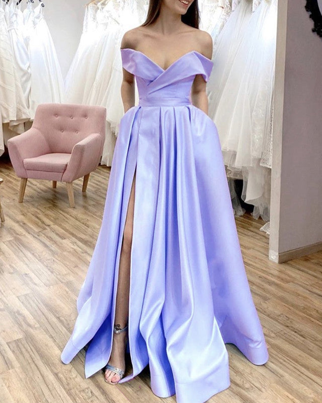 2021 Prom Dresses Split Evening Gown Off The Shoulder With Pockets ...