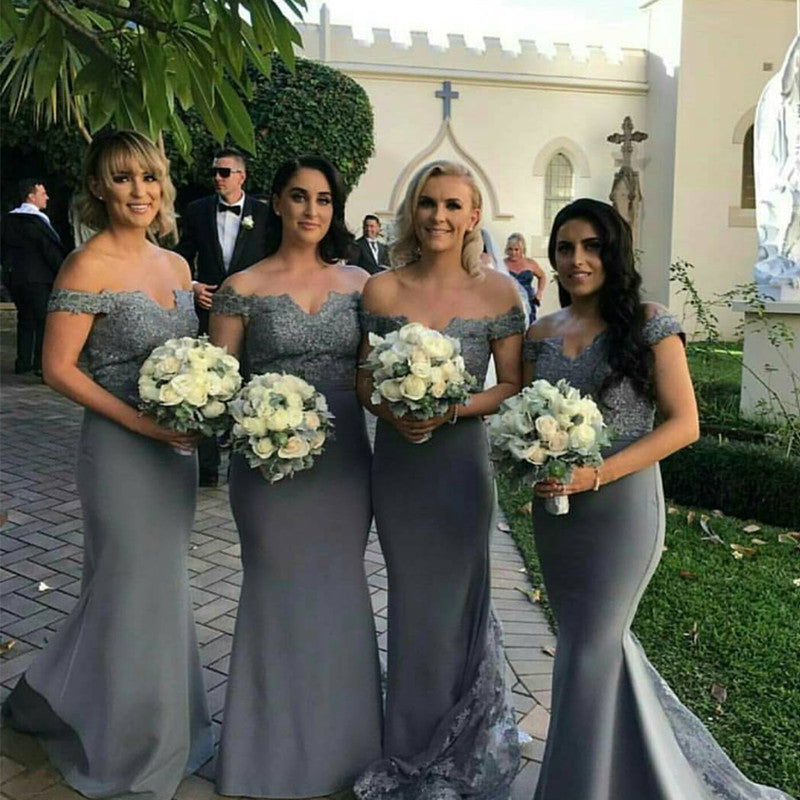 silver lace bridesmaid dresses