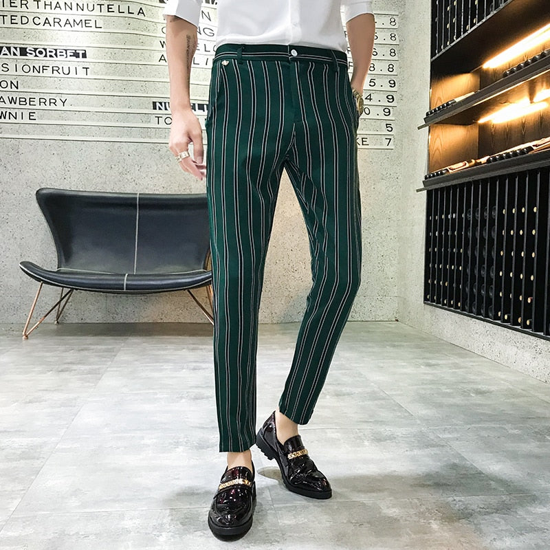 black and green striped pants