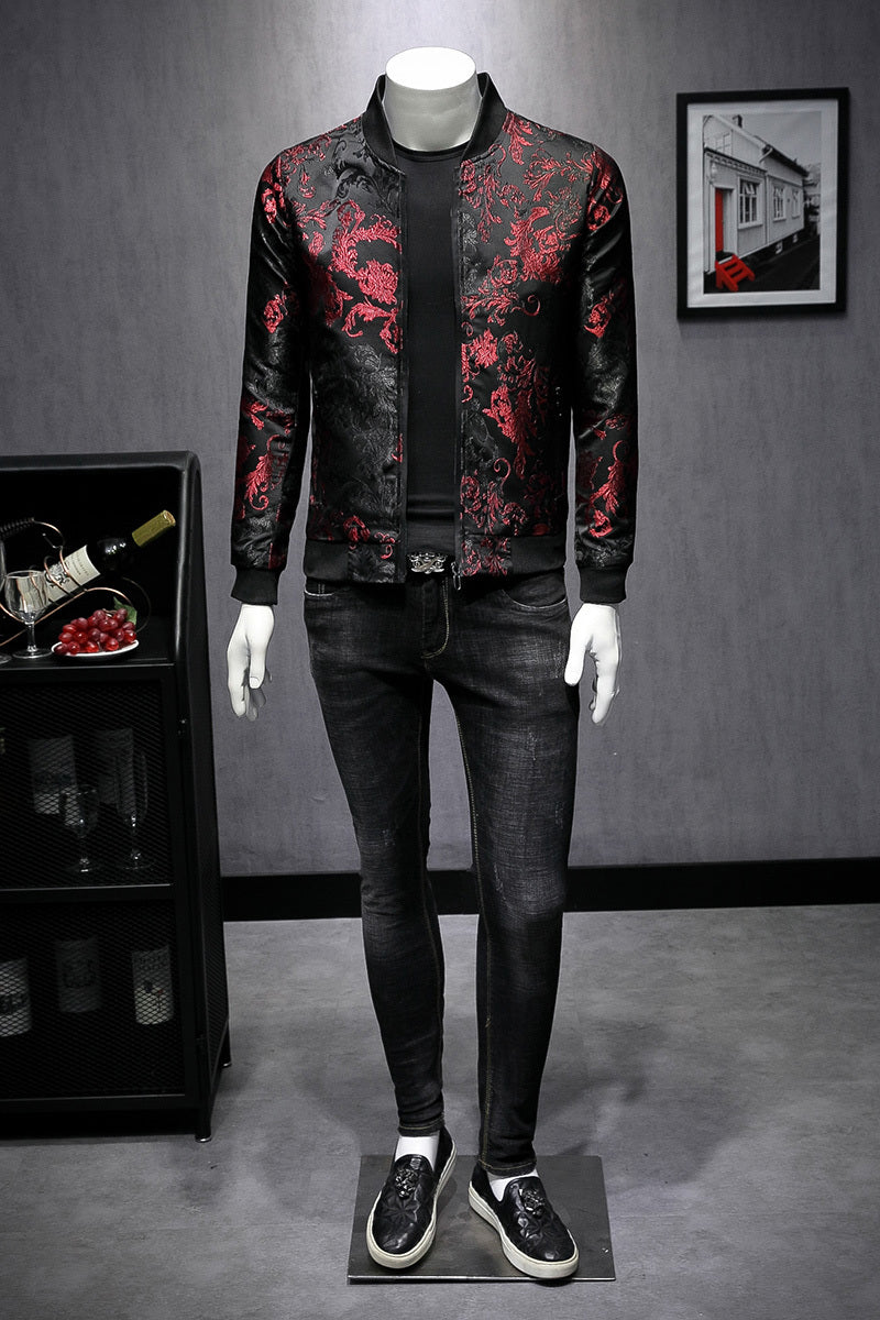 Black with Red Rose Casual Print Men 