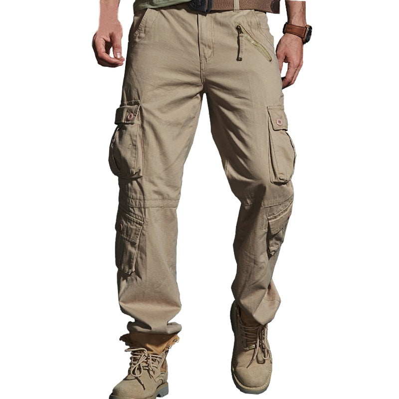 Solid Tactical Cargo Cotton Casual Multi Pocket Military Style Men Pan ...