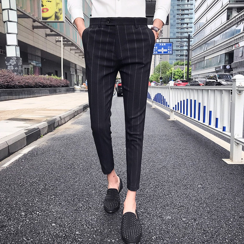 men's striped slim fit trousers